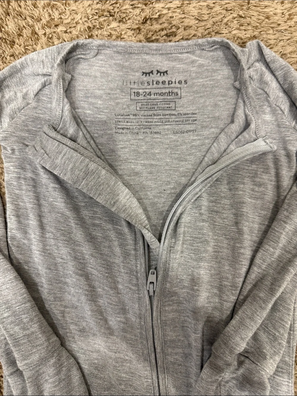 Little Sleepies Grey Zippered Footed One-Piece